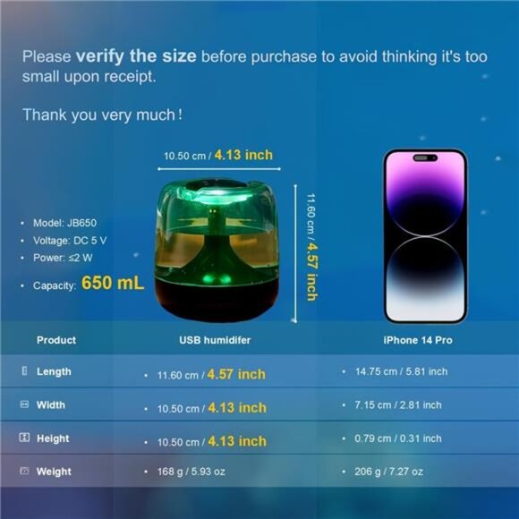 USB-Powered 26dB Quiet Humidifier with 7-Color Night Light | 24H Continuous Mist - Picture 4 of 8